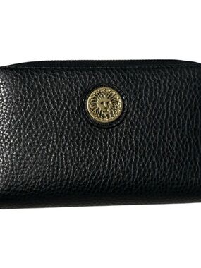Anne Klein Black Pebbled Gaux Leather Wallet with Gold Medallion